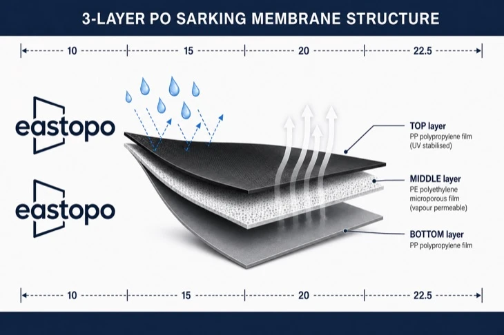 Breathable Roofing Felt 3 Layer PO Sarking Structure