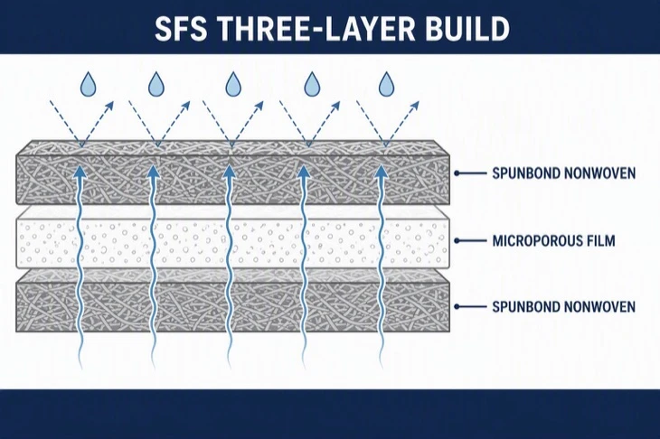 SFS Three Layer Build Spunbond Nonwoven Microporous Film
