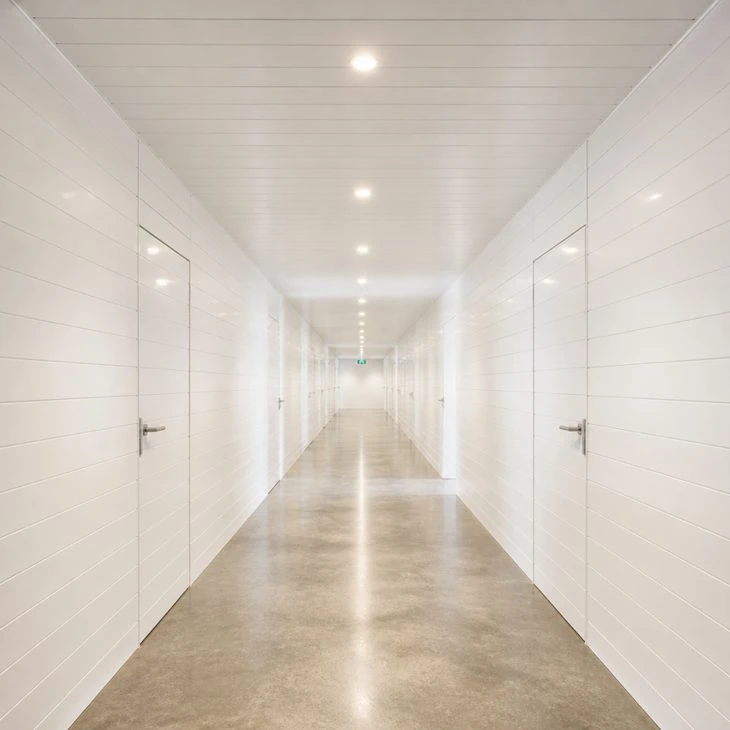 Commercial hotel corridor PVC wall and ceiling panel installation