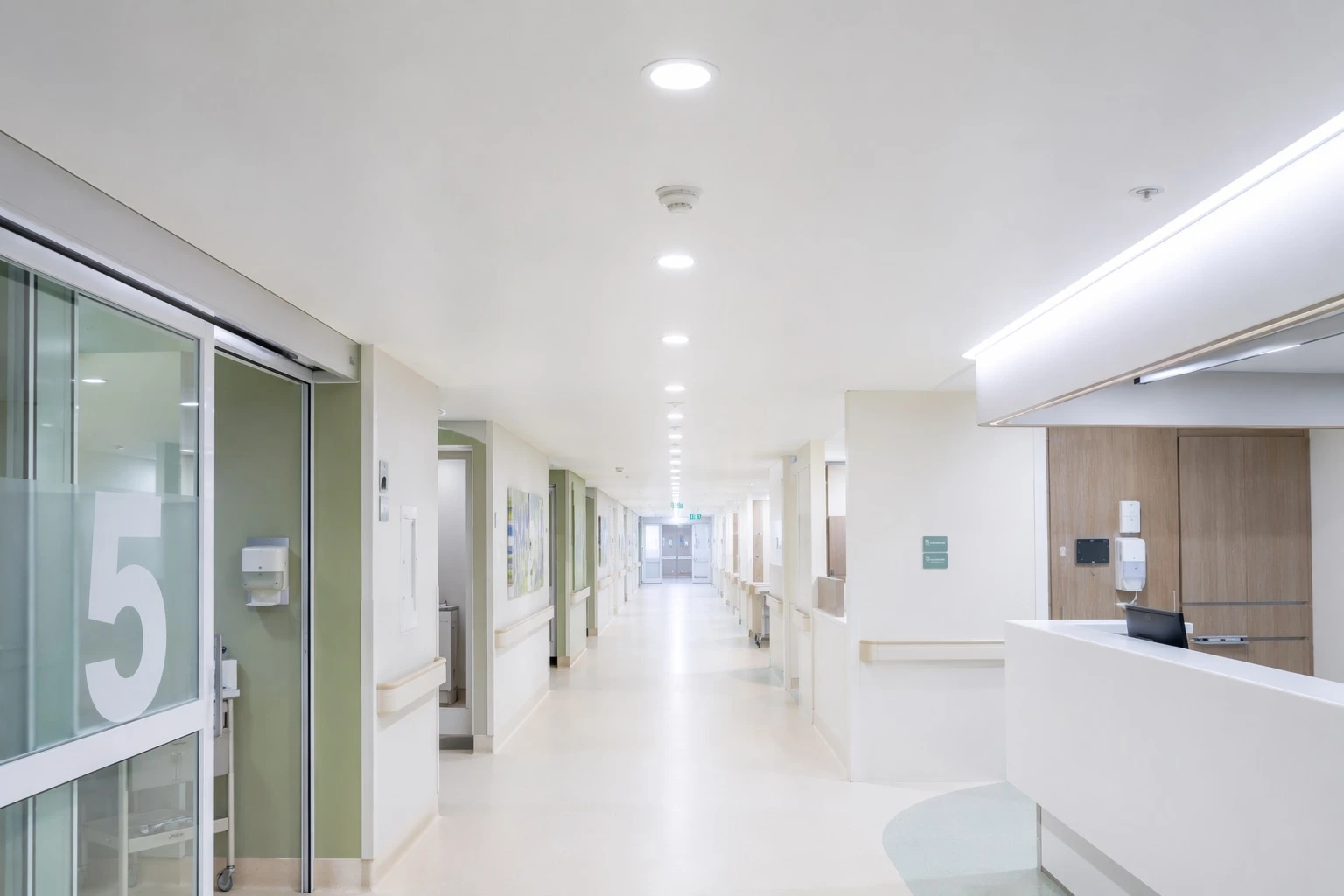 White PVC ceiling panel in hospital corridor
